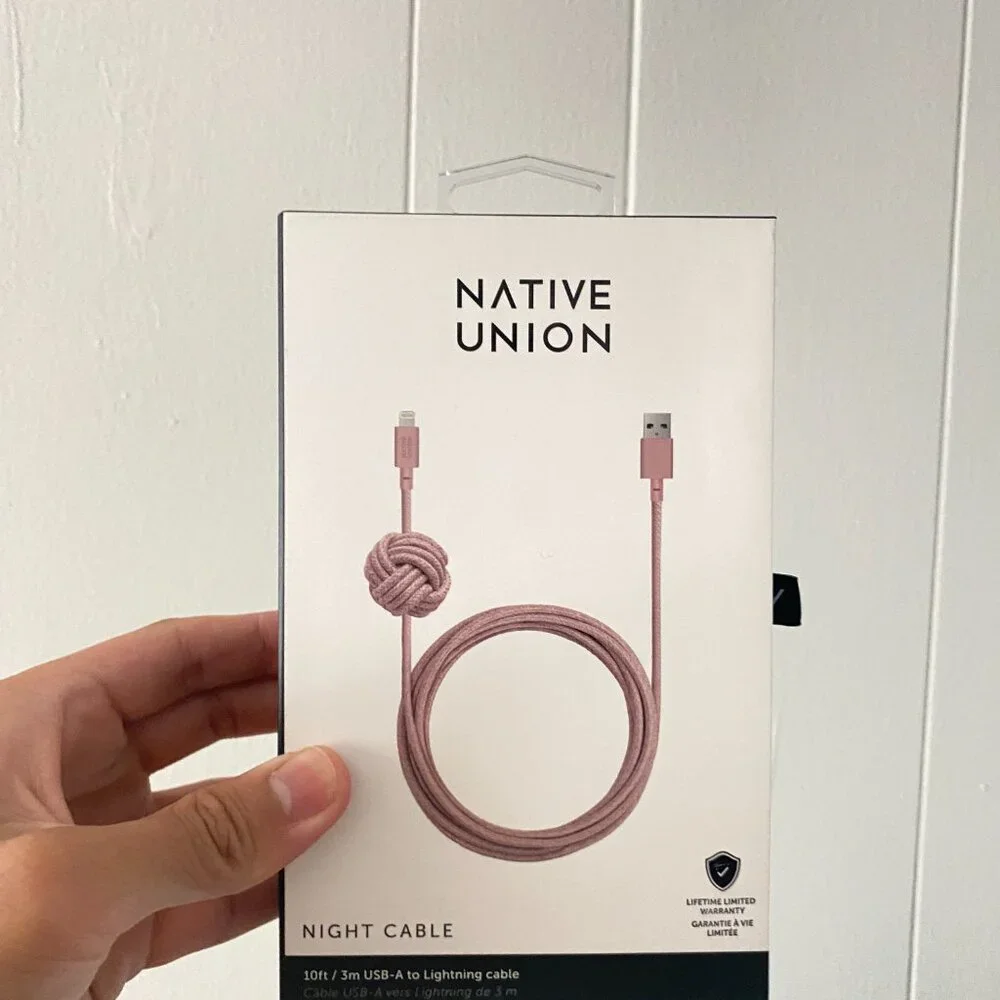 Native Union Night Cable USB-A Cable 10ft Rose Pink for iPhone iPad Reinforced